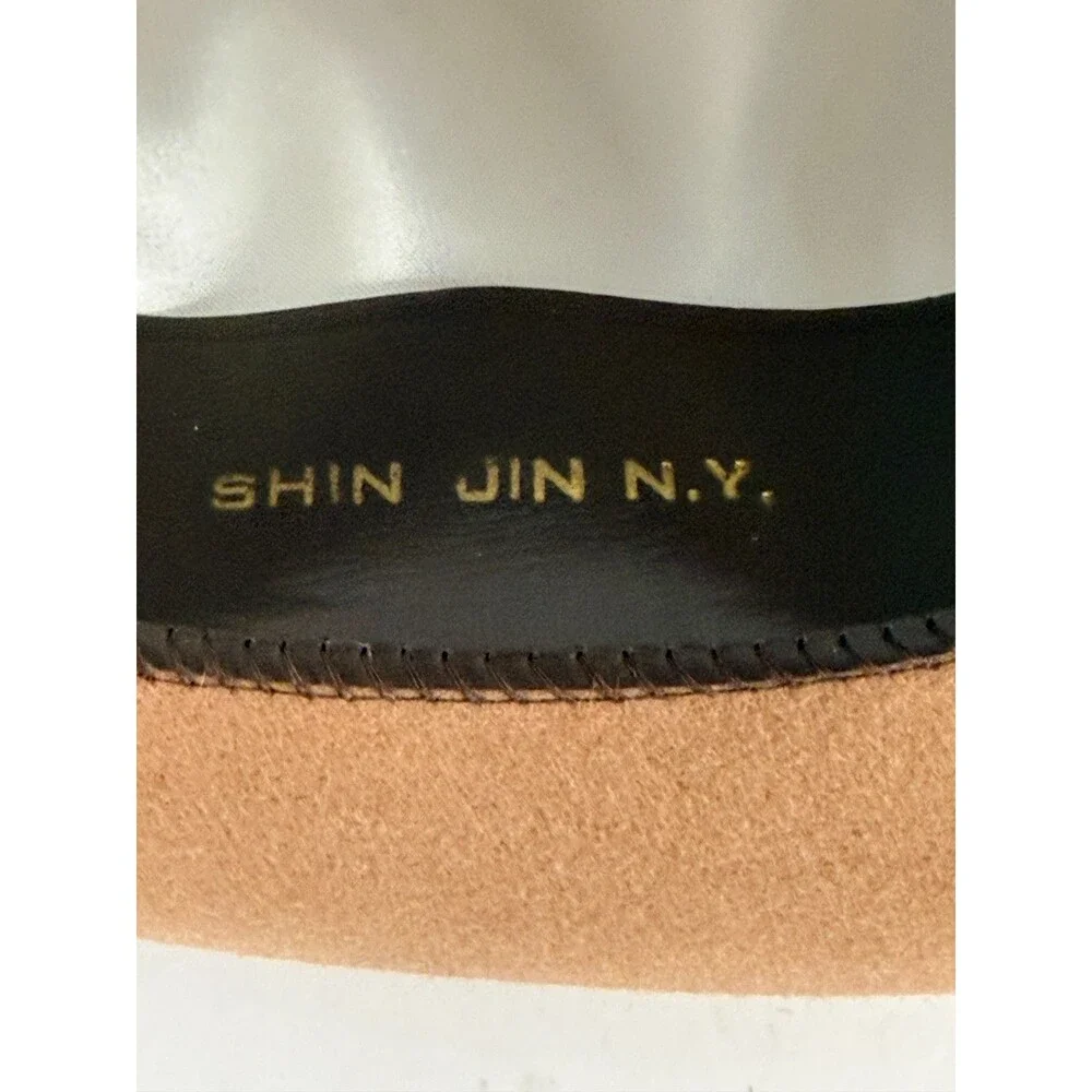 Vintage Shin Jin NY Camel Fedora 100% Wool Felt Hat w/Feather Size M USA Made